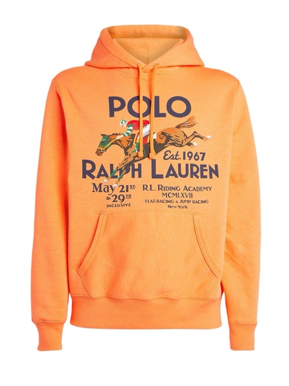 POLO RALPH LAUREN Men's Orange Horse Riding Academy Graphic Fleece Hoodie XL